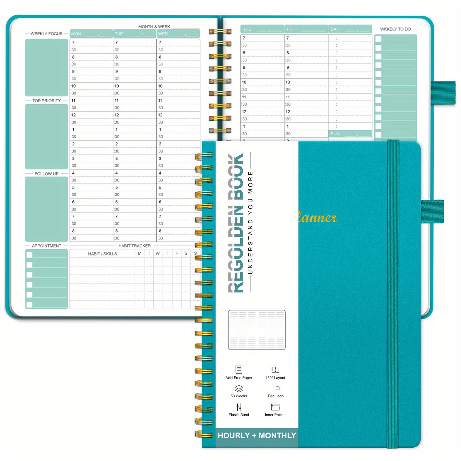 Undated Hourly Planner 30 minute Interval Appointment Book 53 Weeks