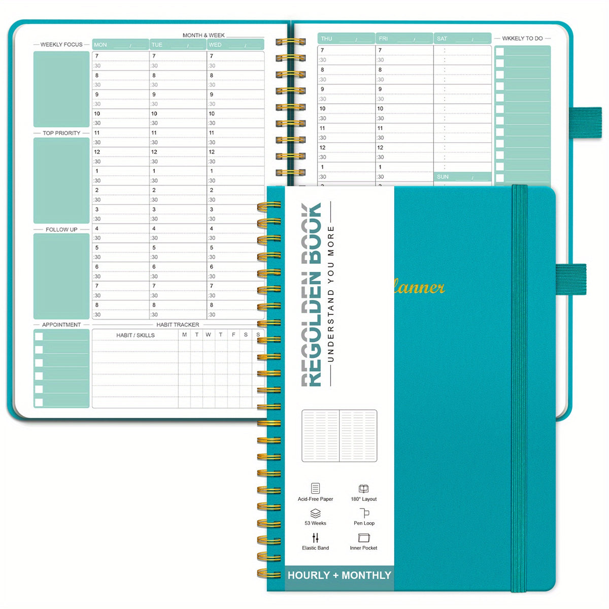 Undated Hourly Planner 30 minute Interval Appointment Book 53 Weeks