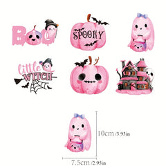 6 Pink Halloween Wooden Tree Ornaments Castle Ghost Pumpkin Wall Decor