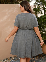  Casual Dress Women's Plus Button Decor Short Sleeve Dress