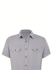 Men's Short Sleeve Casual Shirt with Chest Pockets for Summer