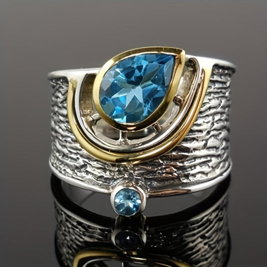Vintage Style Zircon Finger Ring Inlaid Water Drop Shape Band Jewelry