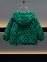 Boys Letter Print Waterproof Windbreaker Hooded Jacket