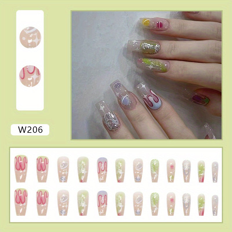 24pcs Ballet Nail Space Series False Nail Sheets with Tool Kit