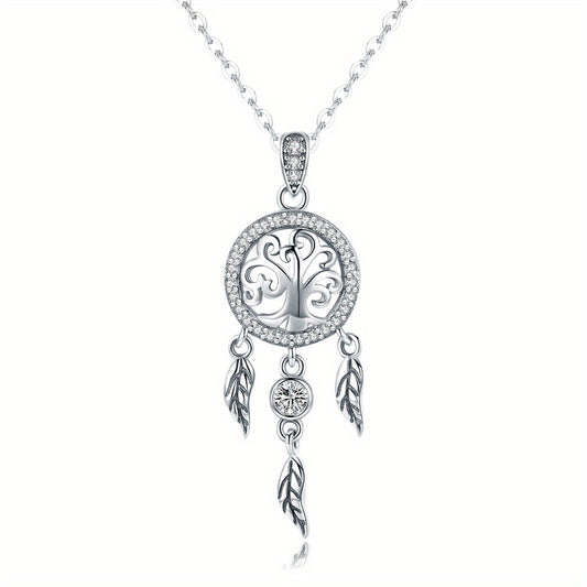925 Silver Tree Of Life Dream Catcher Pendant Necklace