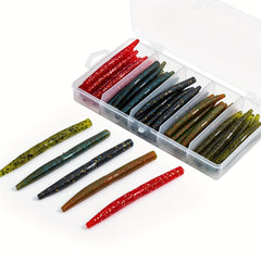 50pcs Senko Worms Fishing Lures Kit, Soft Plastic Bait for Bass Trout