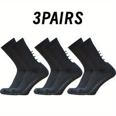 3 Pairs Striped Soccer Socks - Breathable, Sweat Absorbing, Non-slip