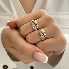 Copper Inlaid Zirconia Open Ring with Sharp Wing