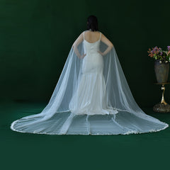 Long Train Bridal Veil with Lace Trim for Brides