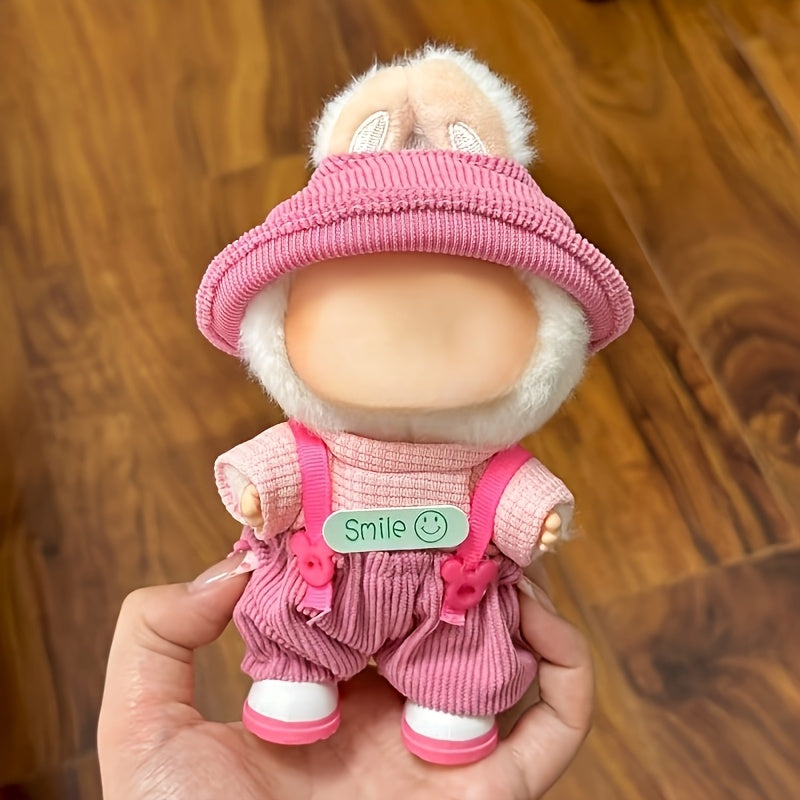 Doll Clothing Set Hat T-Shirt Suspender Skirt Outfit, Fits 6-9in Dolls