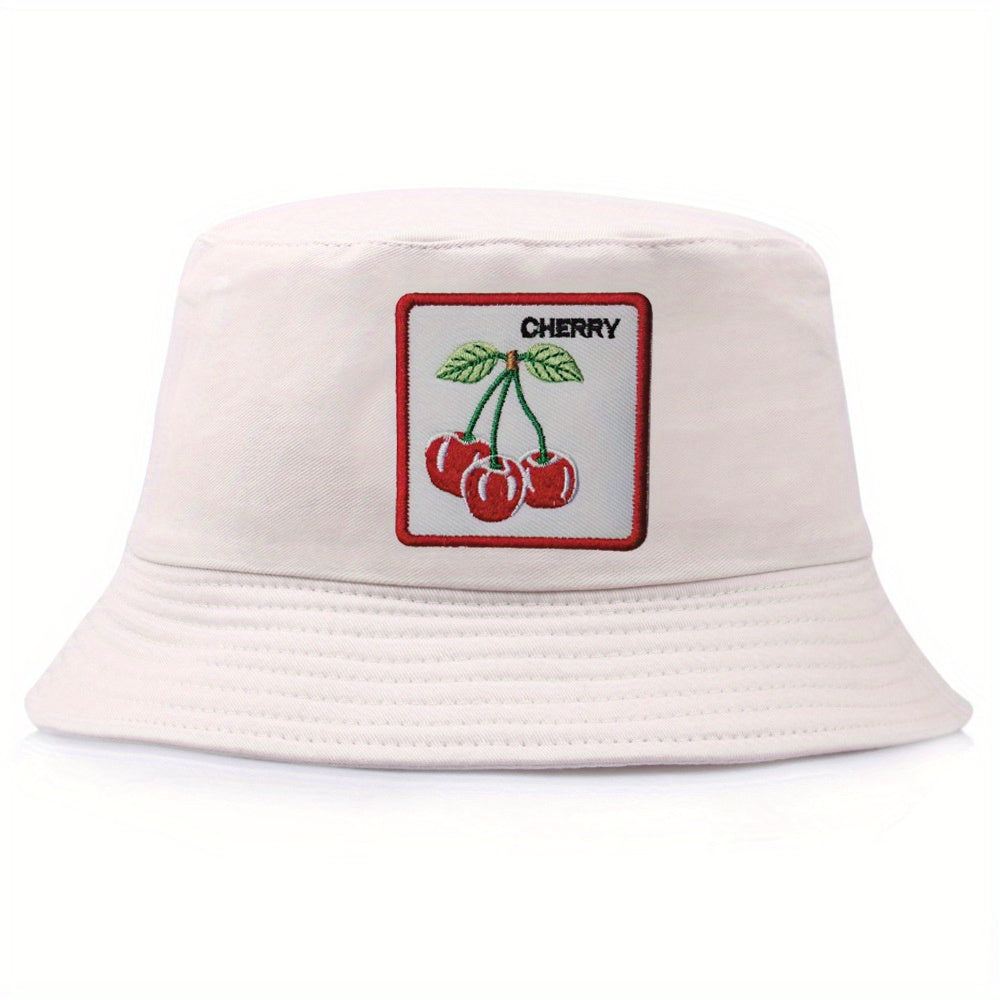 Reversible Cherry Embroidery Bucket Hat