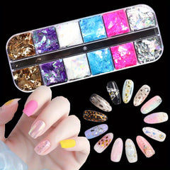 12 Grids Holographic Nail Glitter Flakes for 3D Nail Art
