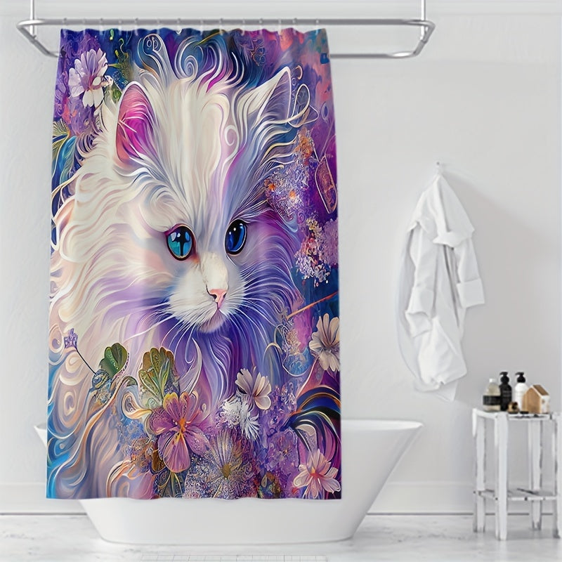 Hand Painted Cat Printed Curtain Bathroom Decor