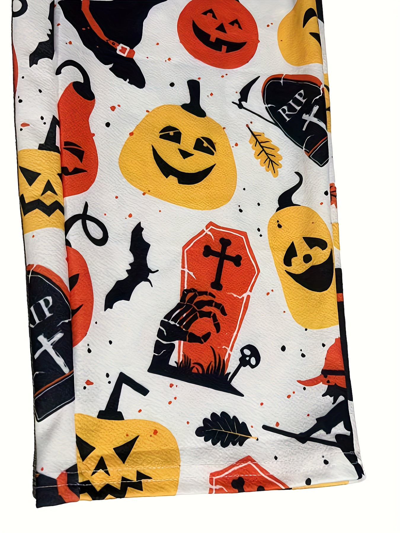  Allover Pumpkin & Witch Print Stretch Trousers With Pockets