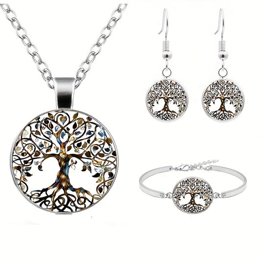 Tree Of Life Glass Pendant Set Vintage Jewelry Gift