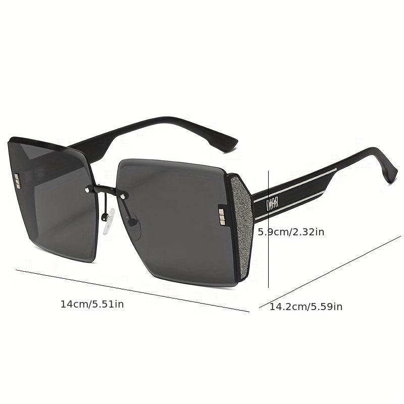 Gradient Oversized Rimless Sunglasses Retro Style Outdoor Glasses