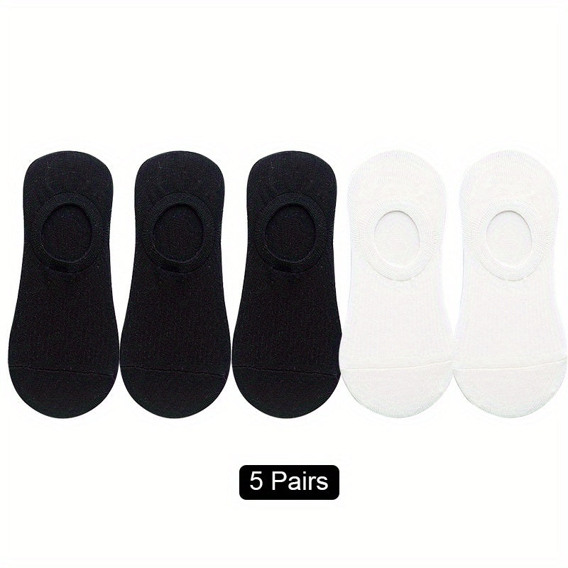 5 Pairs Invisible Non-slip Boat Socks Lightweight & Breathable Women's Stockings