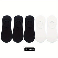 5 Pairs Invisible Non-slip Boat Socks Lightweight & Breathable Women's Stockings