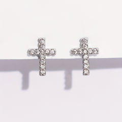 Zircon Cross Stud Earrings Retro Copper Jewelry Gift