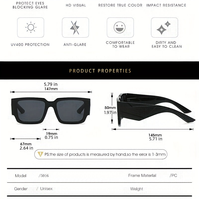 Y2K Square Sunglasses HipHop Block Anti Glare UV400