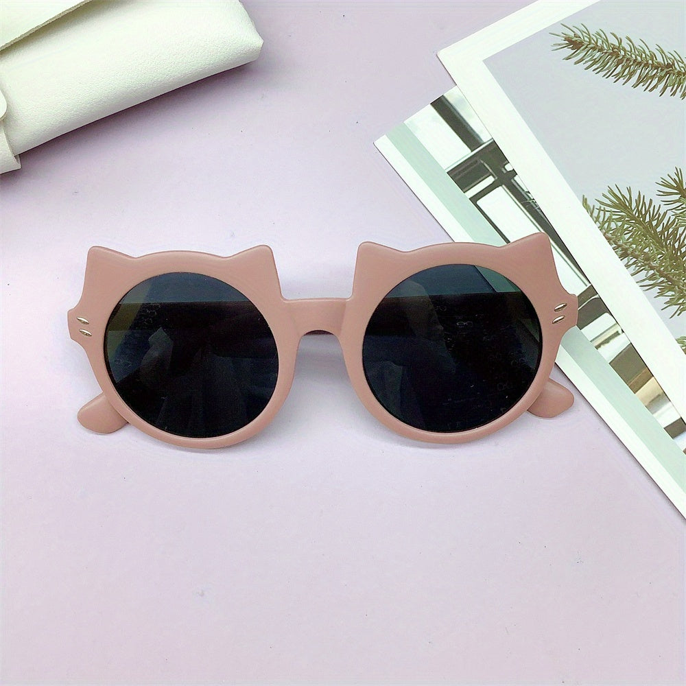 Cat Ear Shaped Round Frame Sunglasses for Boys UV Protection