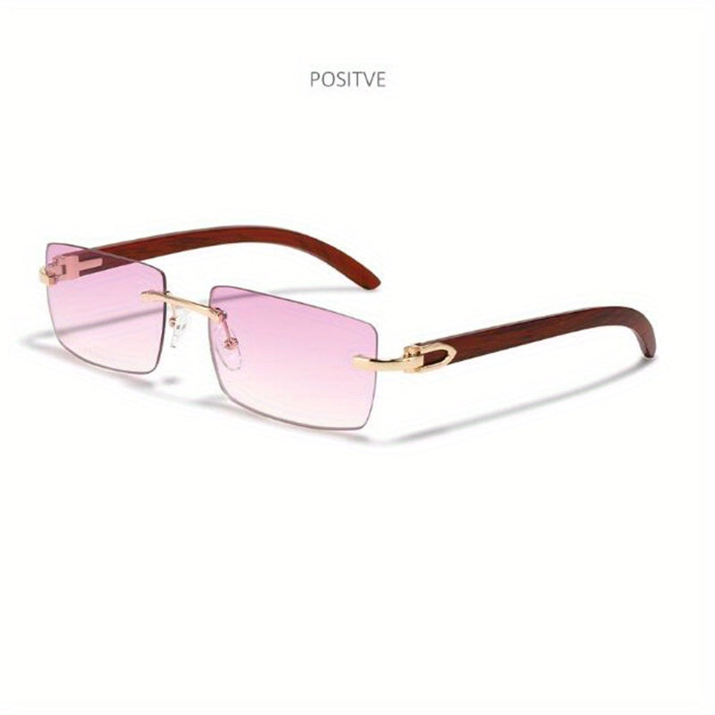 Wood Grain Rectangle Rimless Sunglasses UV400 Sun Shades