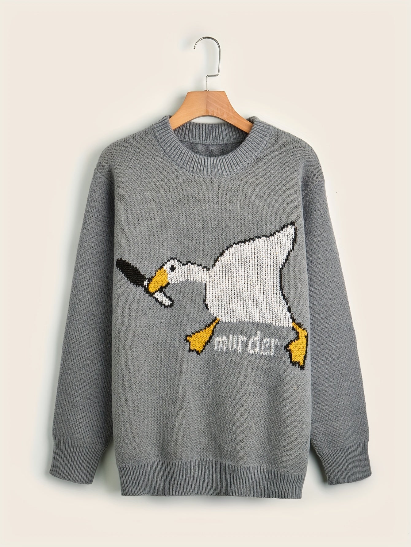 Cartoon Duck Pattern Crew Neck Sweater for Men
