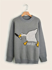 Cartoon Duck Pattern Crew Neck Sweater for Men