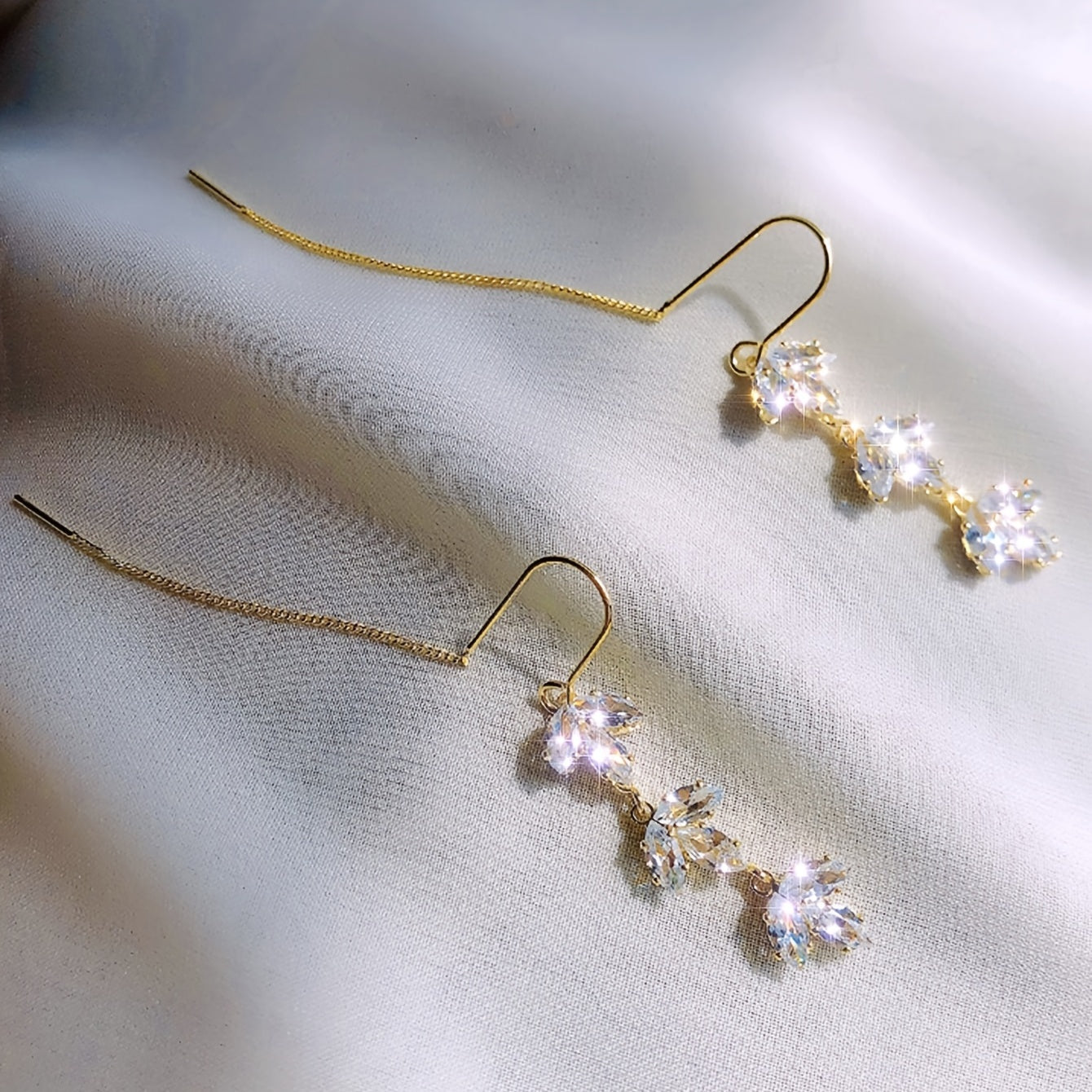 Zircon Decor Threader Earrings Maple Leaf Long Tassel Ear Accessories