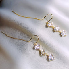 Zircon Decor Threader Earrings Maple Leaf Long Tassel Ear Accessories