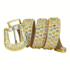 Rhinestone Leather Belt Western Cowboy Belt for Jeans Dress