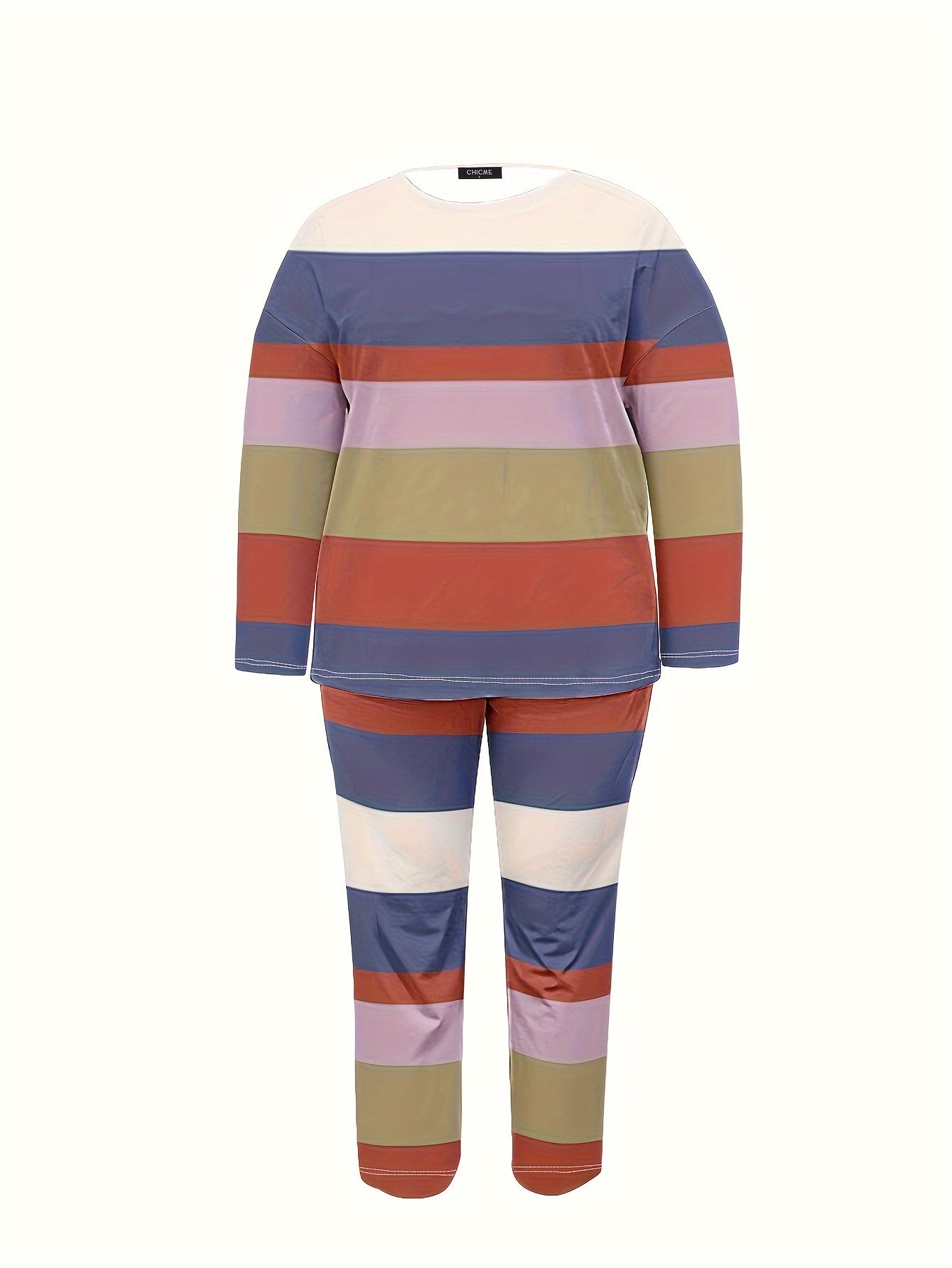  Colorblock Stripe Print 2 Piece Set