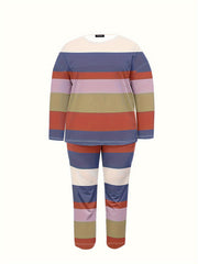  Colorblock Stripe Print 2 Piece Set
