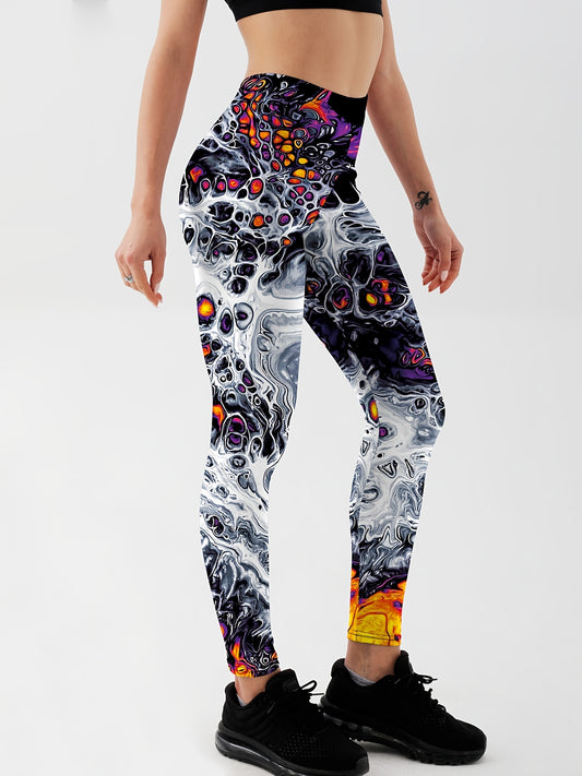 Cat Cartoon Flower Yoga Leggings High Stretch Gym Tight Pants