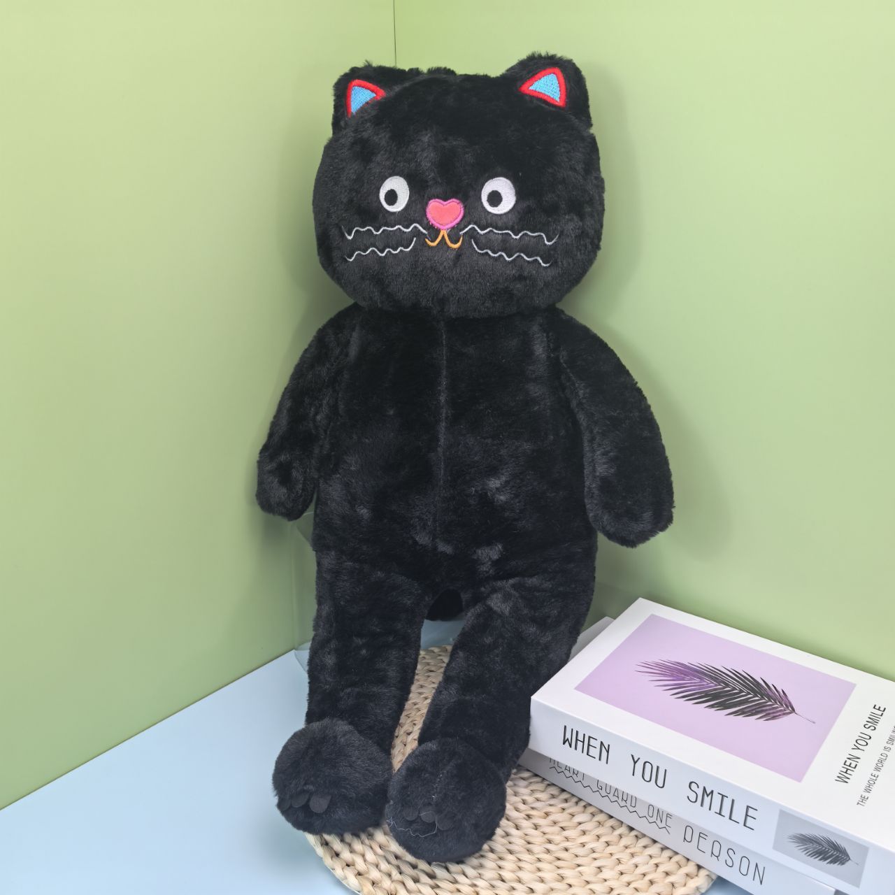 Polka Dot Cat Plush Toy with Pink Accents