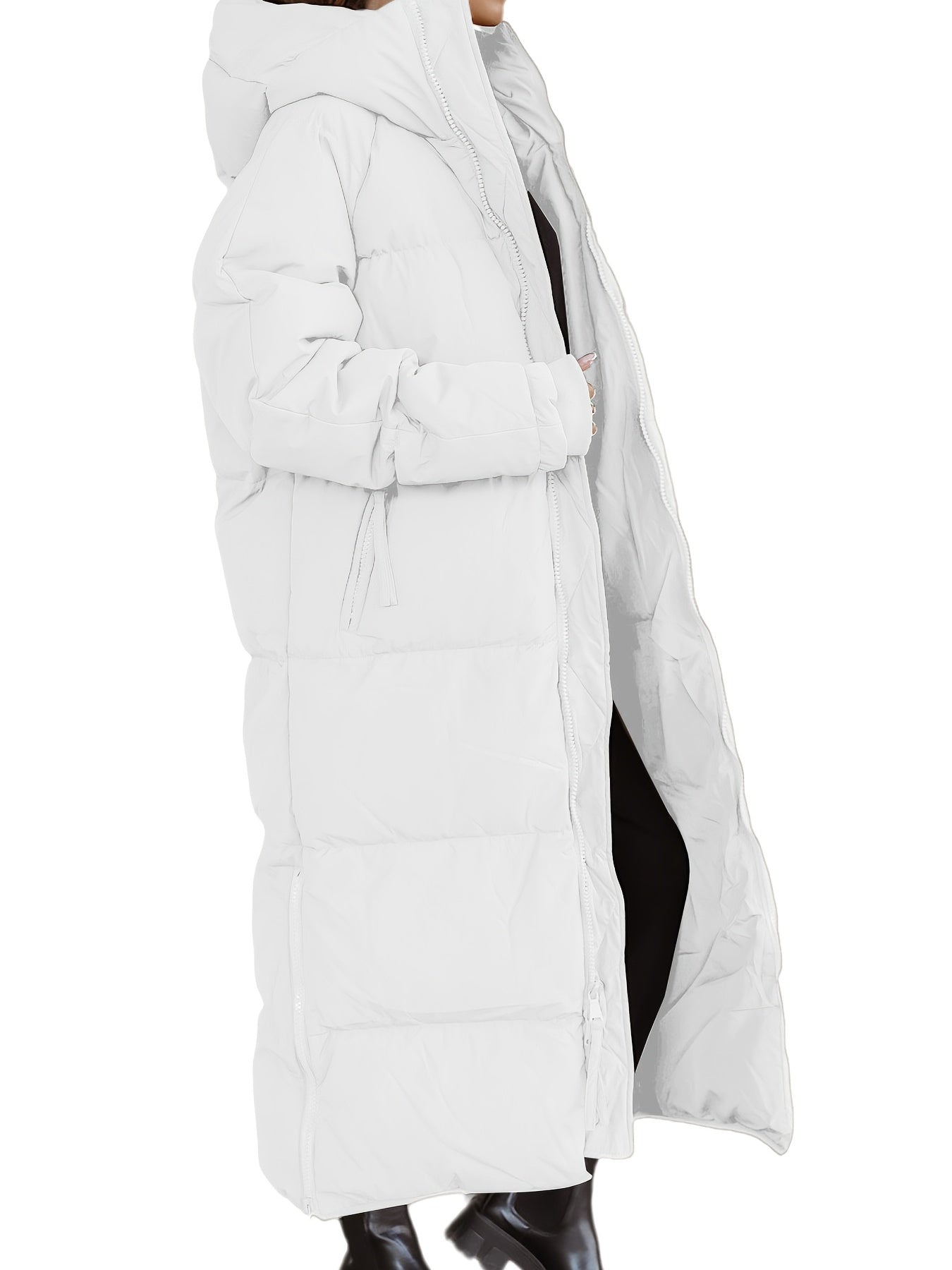Long Length Down Perka Casual Hooded Zip Up Warm Outerwear