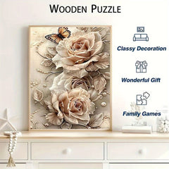 3D Embossed Rose Puzzle with Butterflies & Pearls High Difficulty