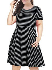 Strip Print Criss Cross Short Sleeve Midi Dress Women's Plus