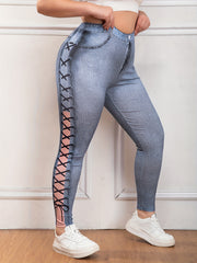 Women's Plus Denim Print High Waisted Skinny Leggings