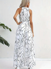 Printed Halter Neck Wide Leg Jumpsuit for Women