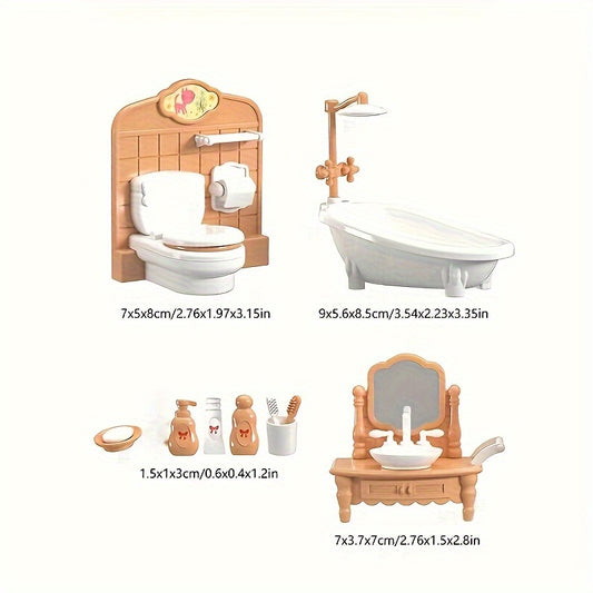 Mini Dollhouse Bathroom Furniture Set in Playful Pink