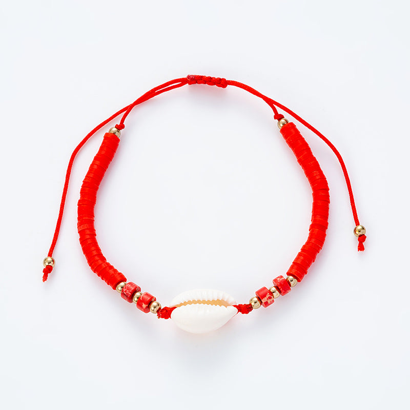 Hot Ocean Style Shell Gemstone Silicone Beaded Bracelet Hand Woven Adjustable