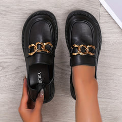 Women's Metal Chain Flat Loafers Slip On Shoes