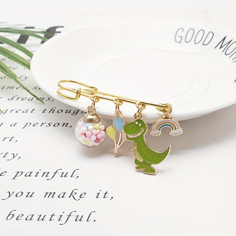 Dino Balloon Rainbow Bridge Brooch Cartoon Pin Anti-light Buckle
