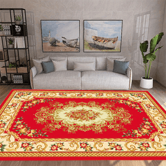 Red Floral Pattern Area Rug Non Slip Floor Mat Coffee Table Rectangle Carpet