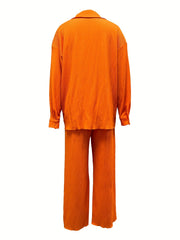 Casual Two piece Set Long Sleeve Shirt & Wide Leg Pants