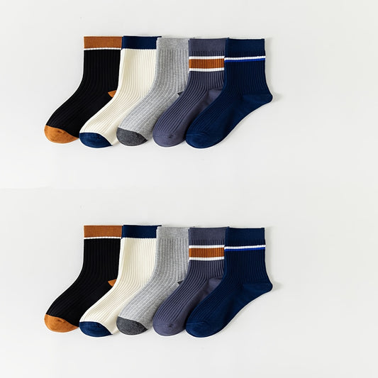 10 Pairs Stripe Print Ribbed Socks Women's Stockings