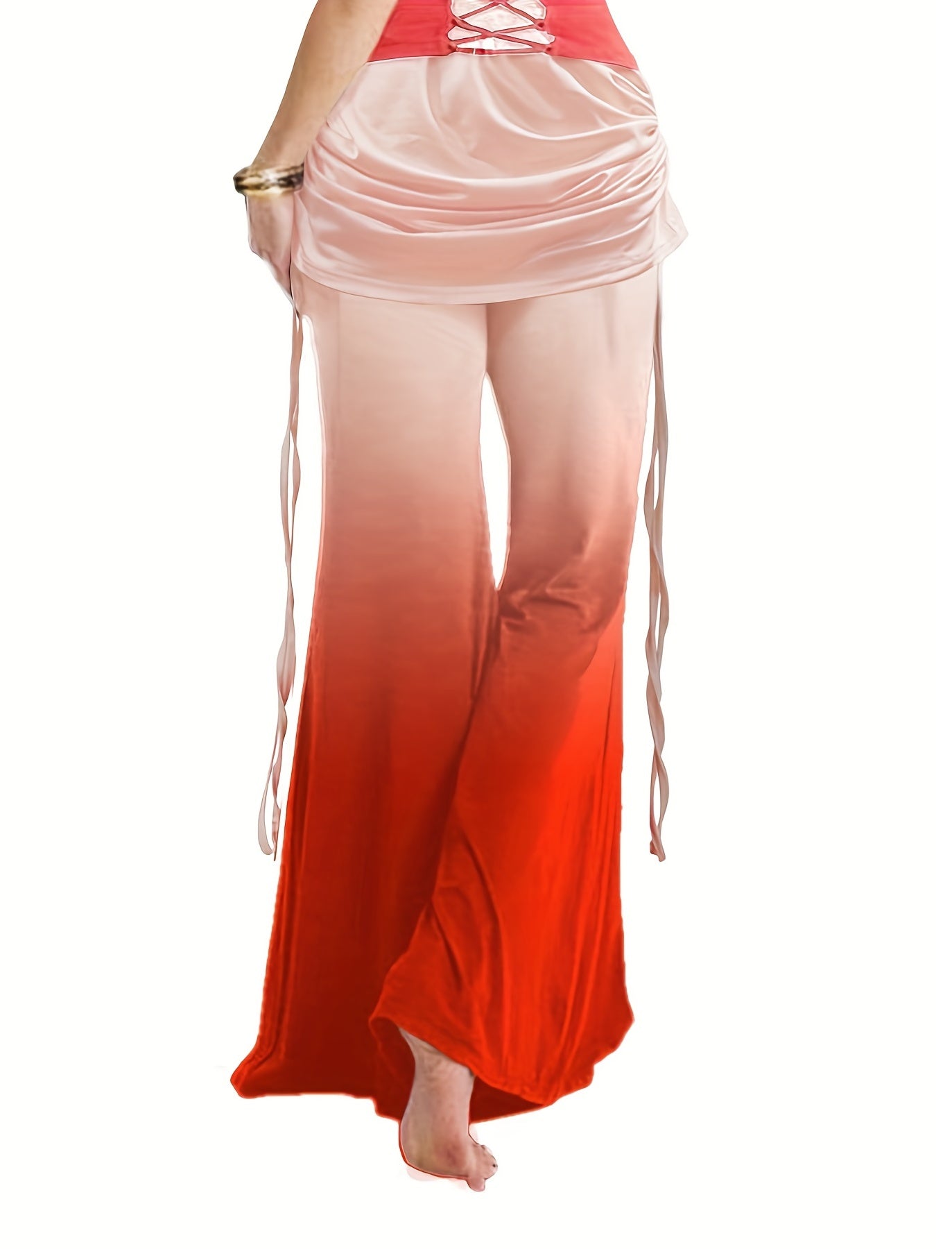 Plus Ombre Print Foldover Waist Drawstring Ruched Flared Leg Pants