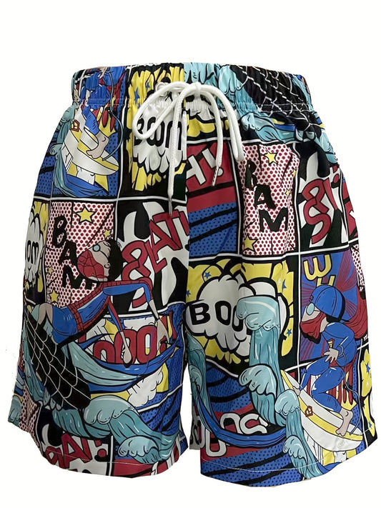 Quick Drying Comics Pattern Swim Trunks Men's Board Shorts Swimwear