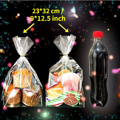 50 Clear Cellophane Treat Bags & Twist Ties for Gift Wrapping & Food Storage